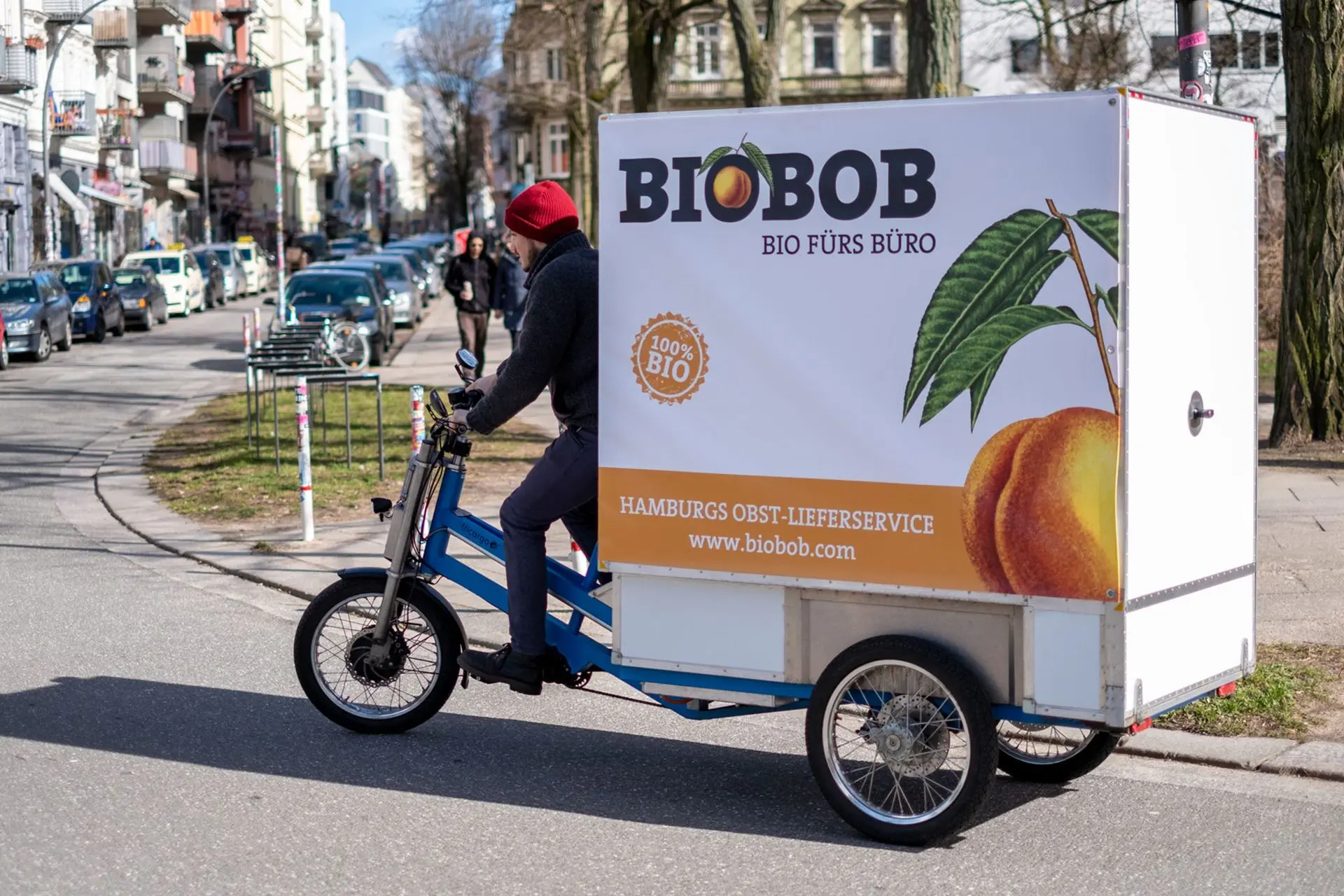 Transportrad mit BIOBOB-Banner Transportrad mit BIOBOB-Banner