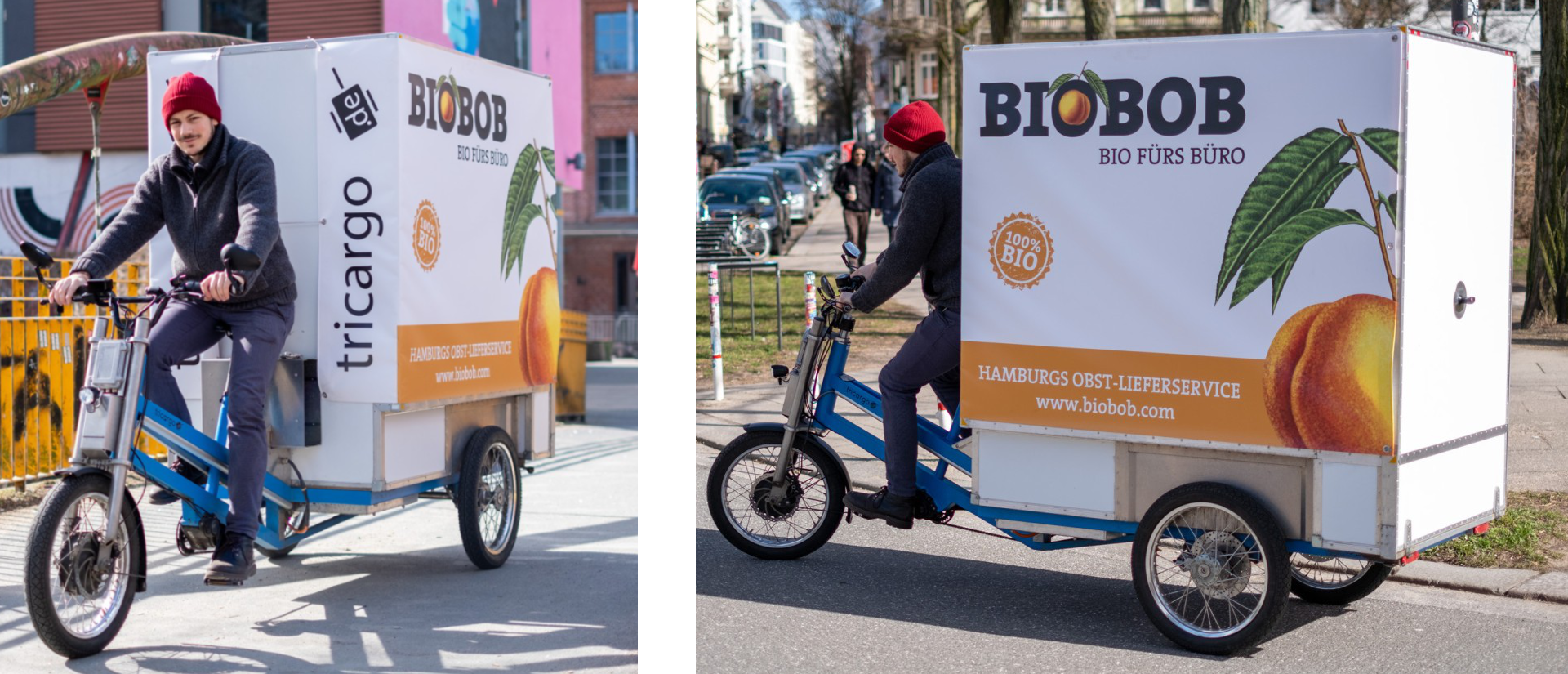 Ansichten eines Transportrads mit Bannern